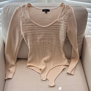 Lulu's Beige Cable Knit Bodysuit